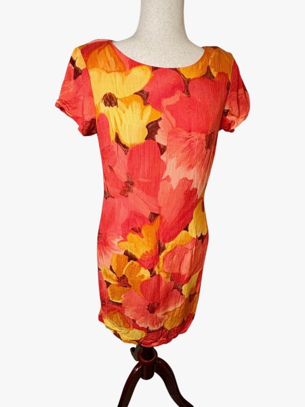 Vintage 90s Jeffrey & Dara Red Orange Floral Maximalist Mini Dress Size 8
